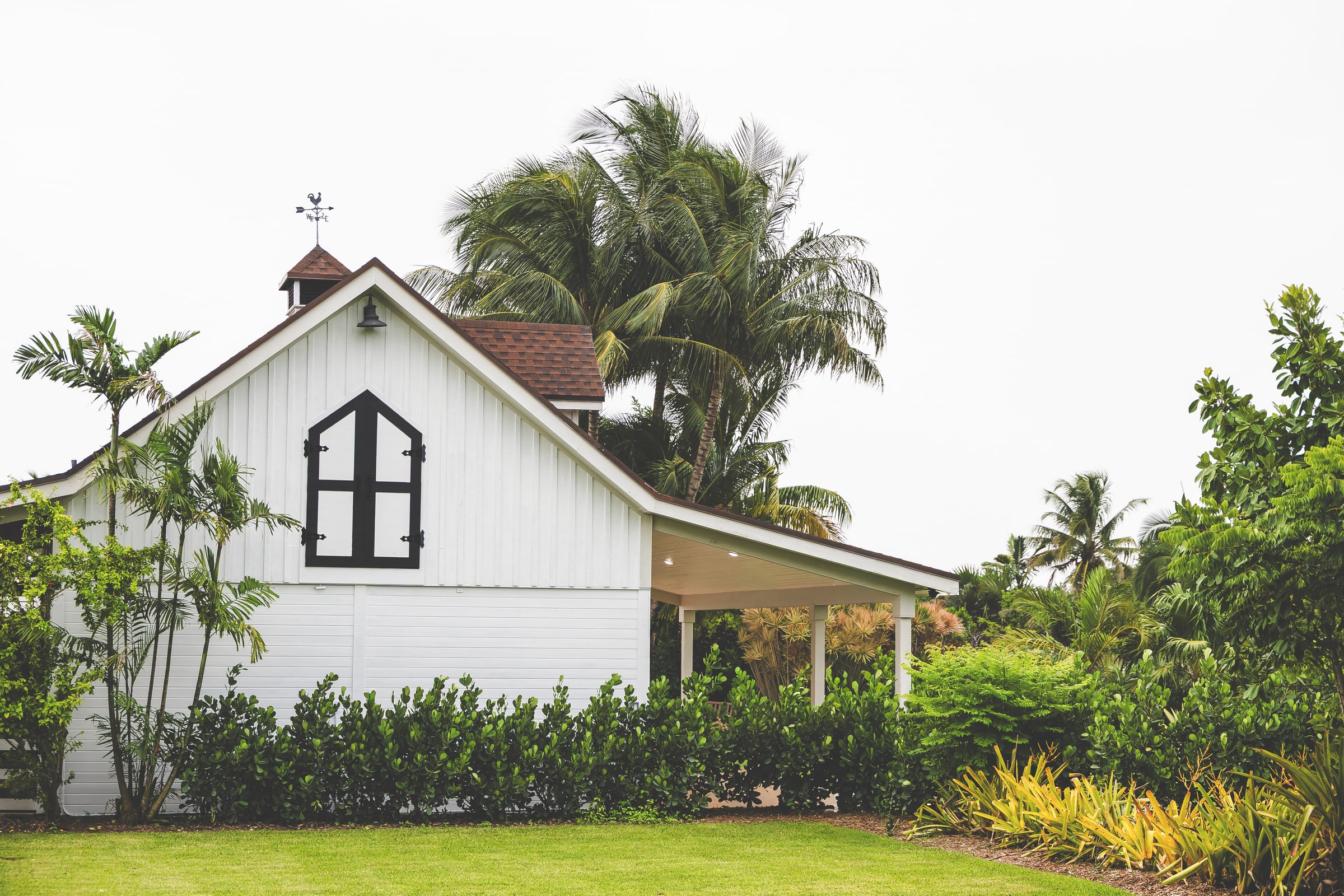 Ground-level view of The Arbor Estate surrounded by palms and tropical gardens in Miami