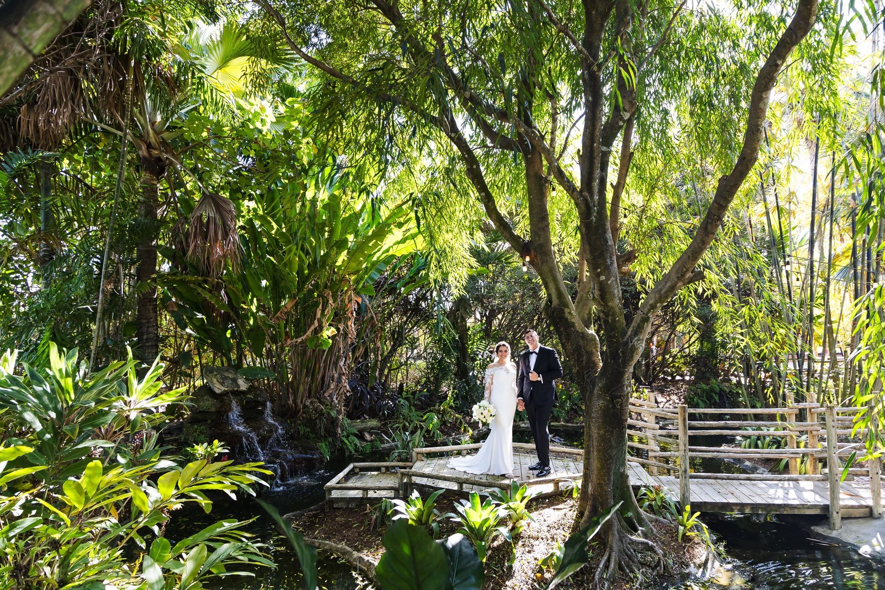 Allison & Ezra photographed in the gardens at The Arbor Estate